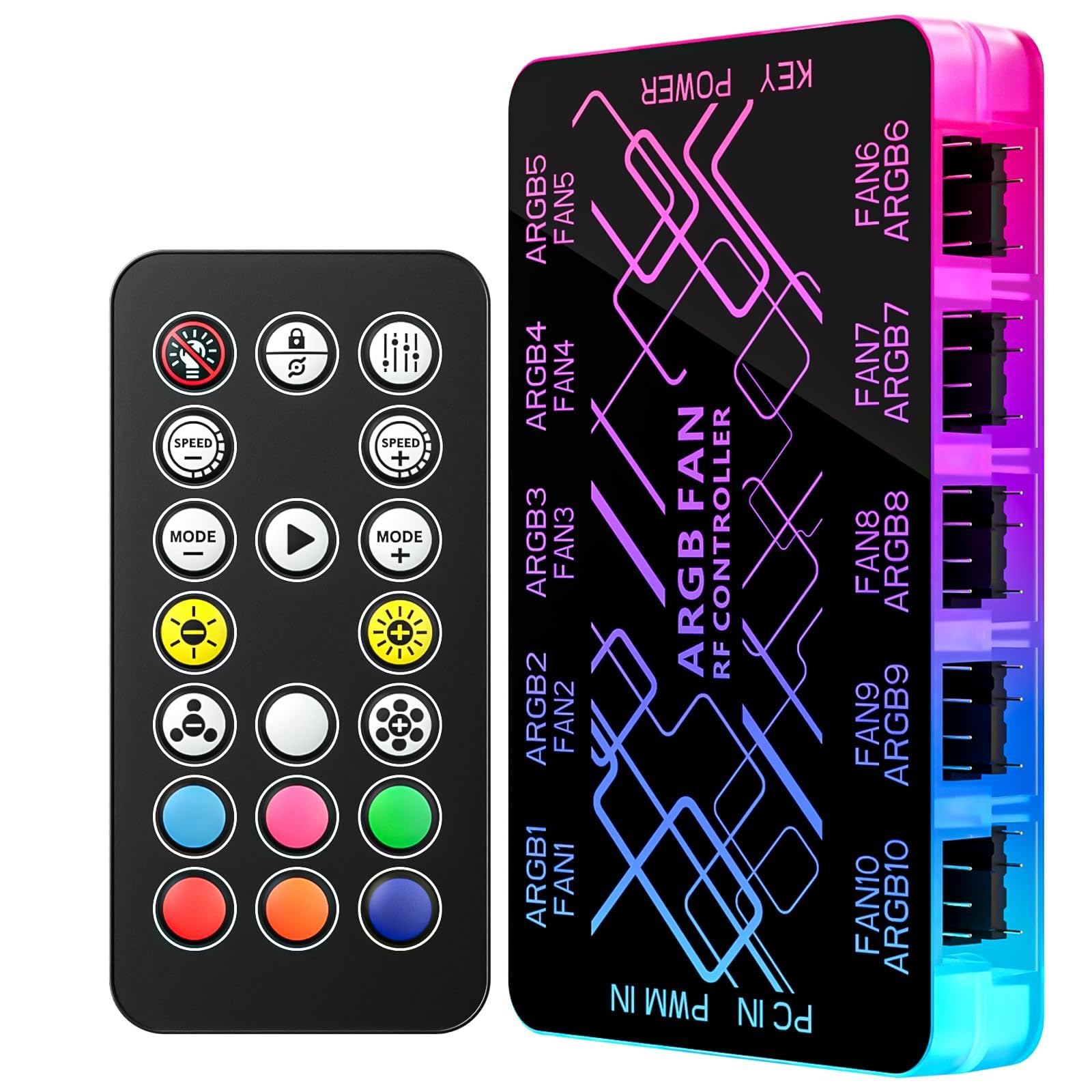 ZORBES® 10-Port ARGB & PWM Fan Hub Controller – Integrated RGB Self-Lighting PC Fan Hub with Motherboard Sync | Mount, Wireless Remote, Chassis Key Control & SATA-Powered-image-44