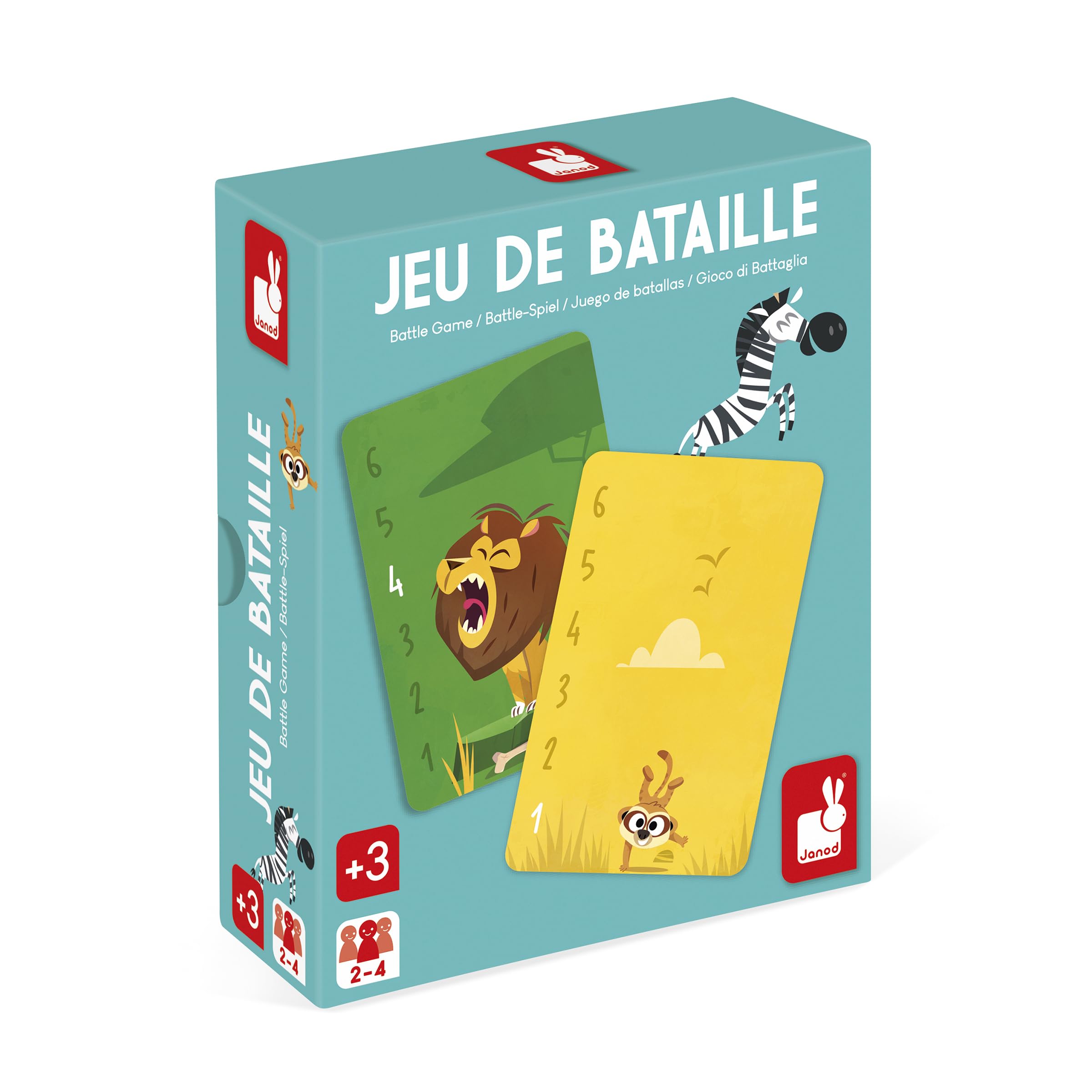 Janod - Battle Card Game - 36 Cards with African Animal Theme - Battle Game - Ages 3 and up