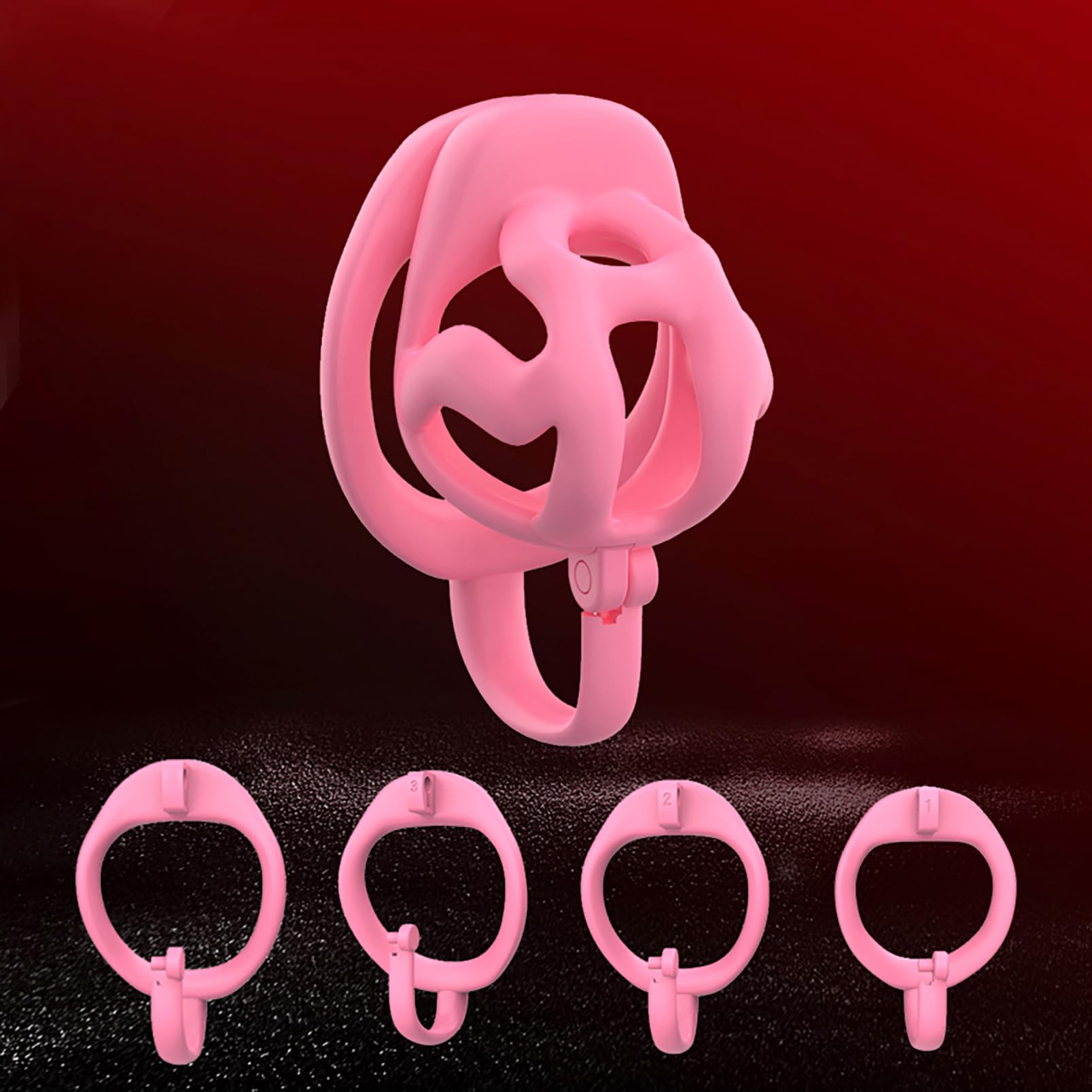 Gabbia di castità per uomini adulti - Design con gancio superiore, set di giocattoli sessuali con gabbia per il pene con 3 anelli fallici, dispositivo di castità maschile (Pink,S)