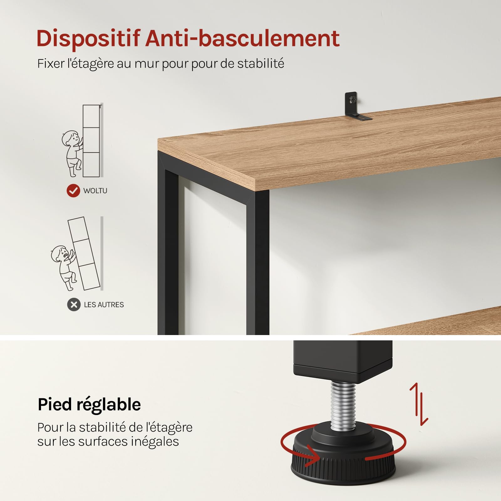 WOLTU Étagère de Rangement avec Compartiments Ouverts, Armoire et Tiroirs