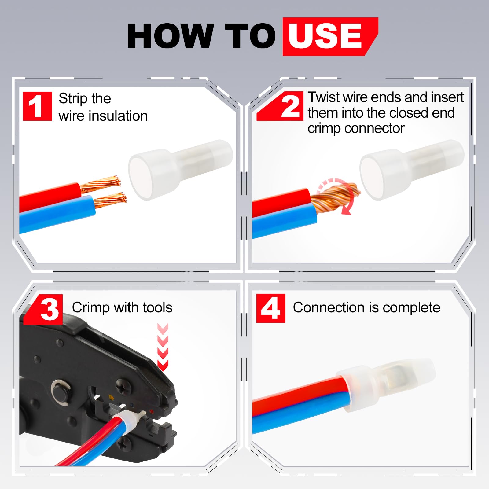 Snapklik.com : AIRIC Closed End Crimp Connectors 12-10 AWG 100 Pcs Wire ...