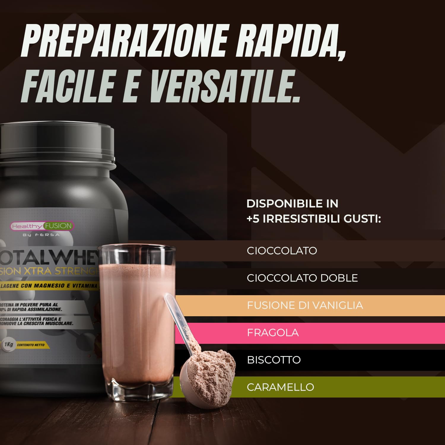 Healthy FUSION Proteine di Assimilazione Rapida del Siero di Latte con Collagene e Magnesio, Aumenta la massa e il recupero muscolare, Migliora l'allenamento sportivo, 1000g (Cioccolato)