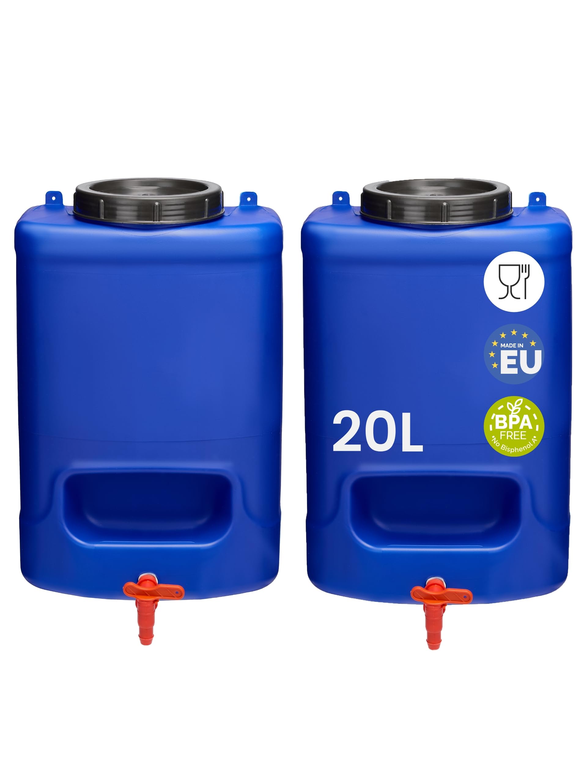 Bidon eau camping 20L jerrican alimentaire avec robinet étanche bleu pack de 2