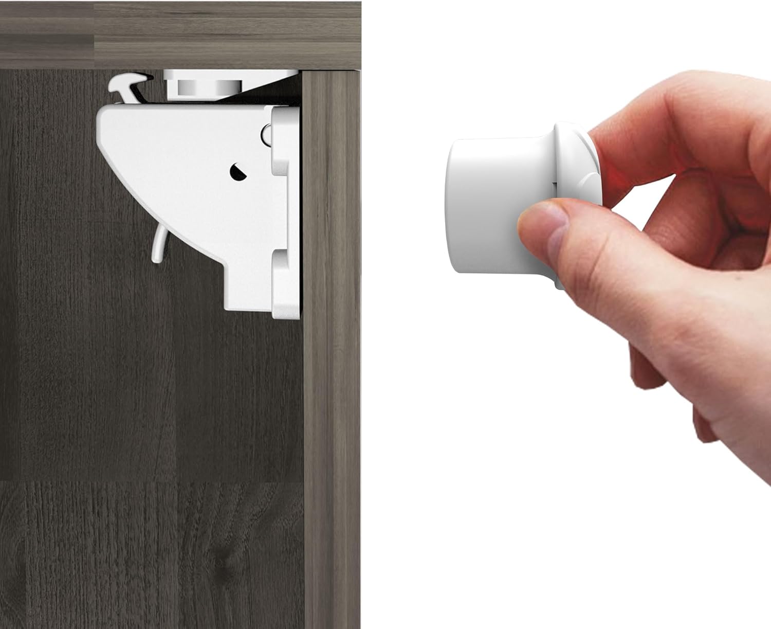 Magnetic Cabinet Locks (6-Packs 1 Key), Baby Proofing Drawer Lock, Multi-Purpose Cupboard Drawers Latches, Safe & Easy Install, Strong Adhesive, No Screws or Tools Needed.