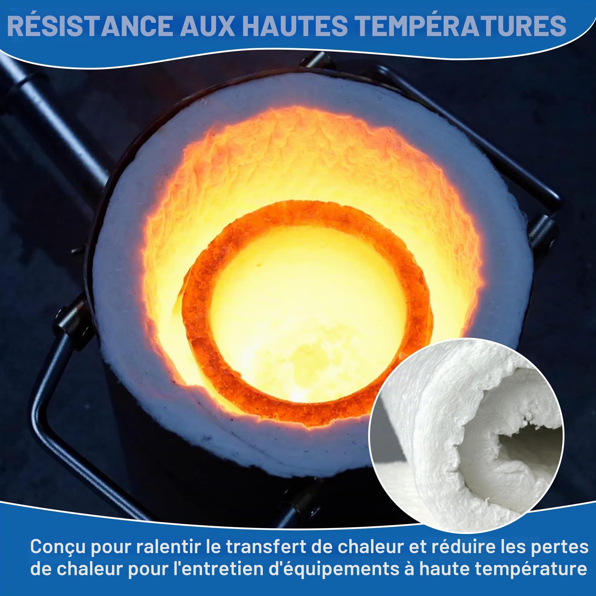 Nelyrho Couverture isolante en fibre de céramique de 61 x 40,6 x 2,5 cm, ignifuge et résistante à la chaleur jusqu'à 1 482,2 °C, idéale pour les plaques de poêle à bois, les cheminées, les fours, les
