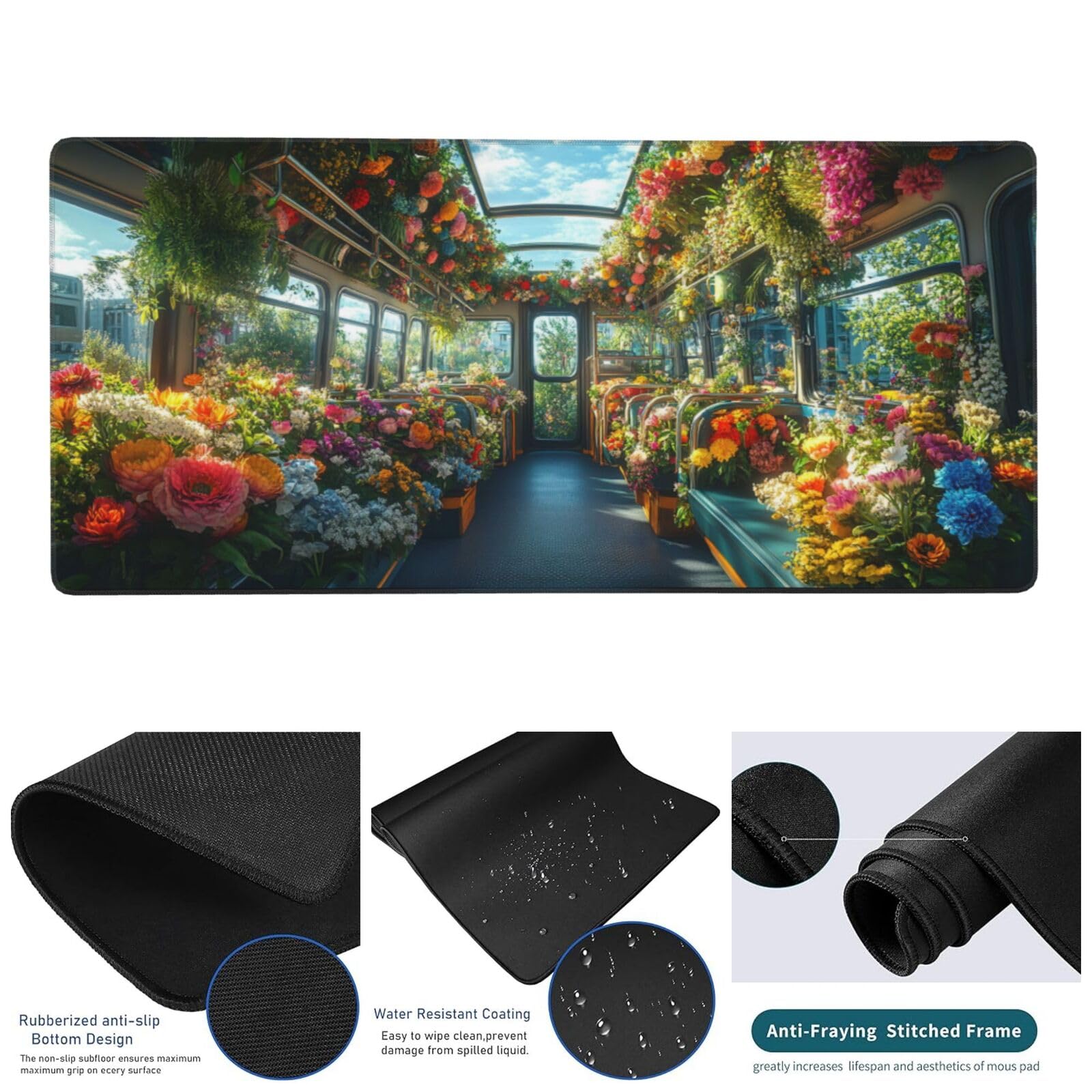 Fiore Tappetino Gaming 1000x500x3mm, Grande Tappetino Scrivania XXL Treno, Bordi Cuciti Tappetino per Mouse ad Tracciamento di Precisione Migliora precisione e velocità, Accessori Ufficio Decor-z466