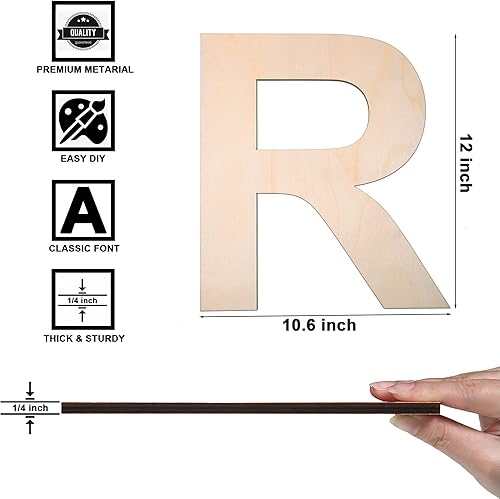 Miniatura 2 de Letra de madera R de 12 pulgadas, letra de madera grande sin terminar de 14 de pulgada de grosor para manualidades, decoración de pared del hogar