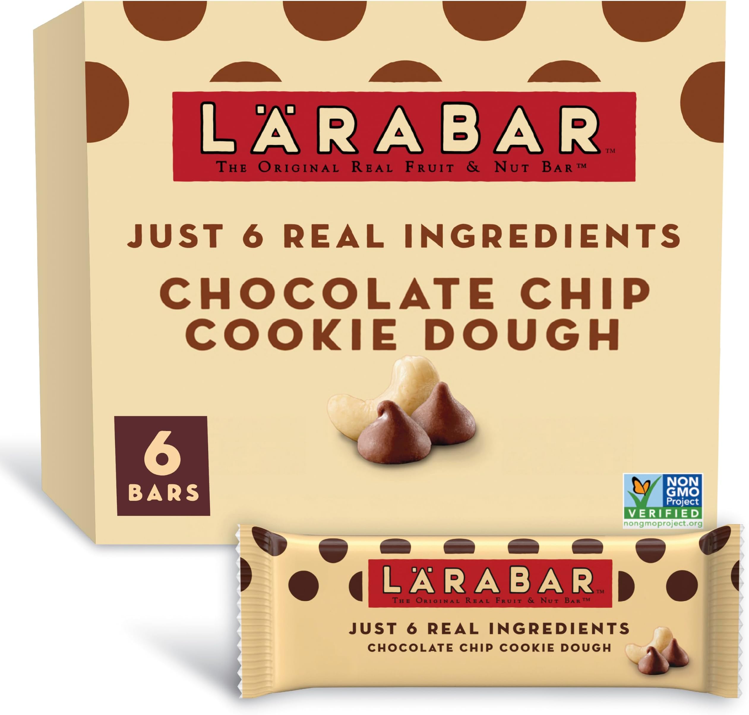 Larabar Chocolate Chip Cookie Dough Fruit and Nut Bars, Gluten Free and Vegan, 6 Ct, 9.6 oz