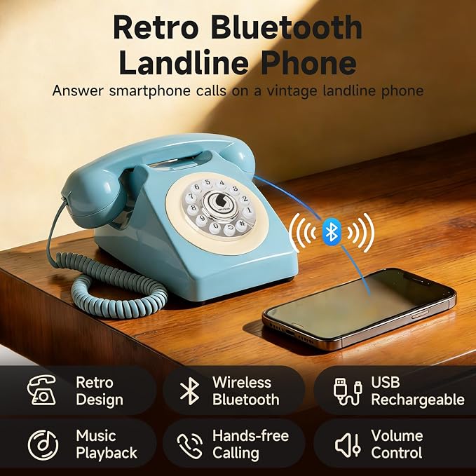 Teléfono inalámbrico Bluetooth retro azul miniatura 2