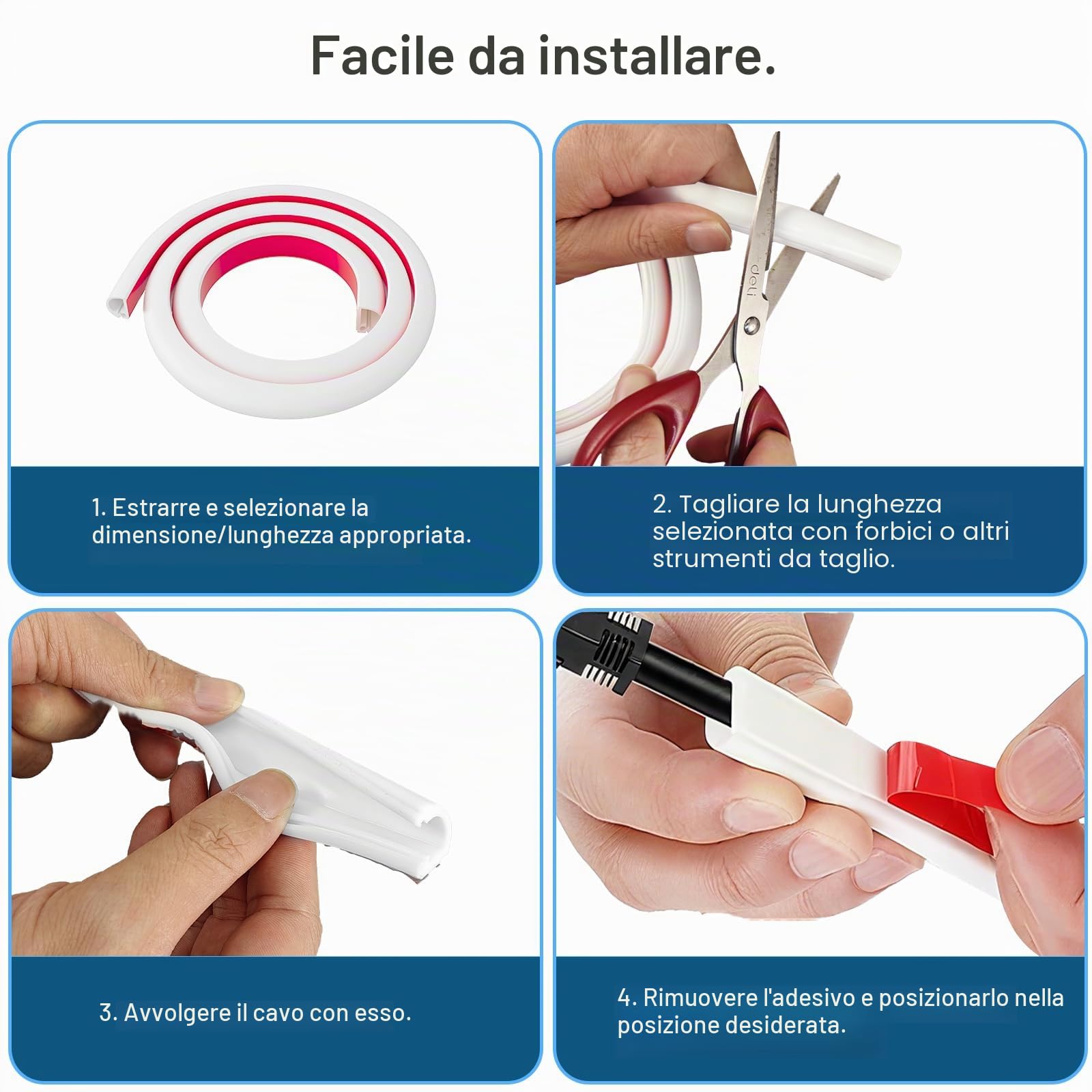 Canalina Passacavi Adesiva Bianca 1M Fili Elettrici Parete Canalina Flessibile PVC Silicone Morbido Protezione Cavi Pavimento Esterni Resistente Alle Intemperie per Ufficio Casa Scuola