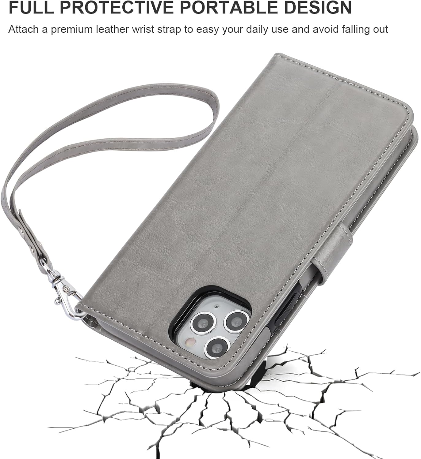 Bocasal for iPhone 11 Pro Max Wallet Case with Card Holder PU Leather Magnetic Detachable Kickstand Shockproof Wrist Strap Removable Flip Cover for iPhone 11 Pro Max 6.5 inch (Grey)