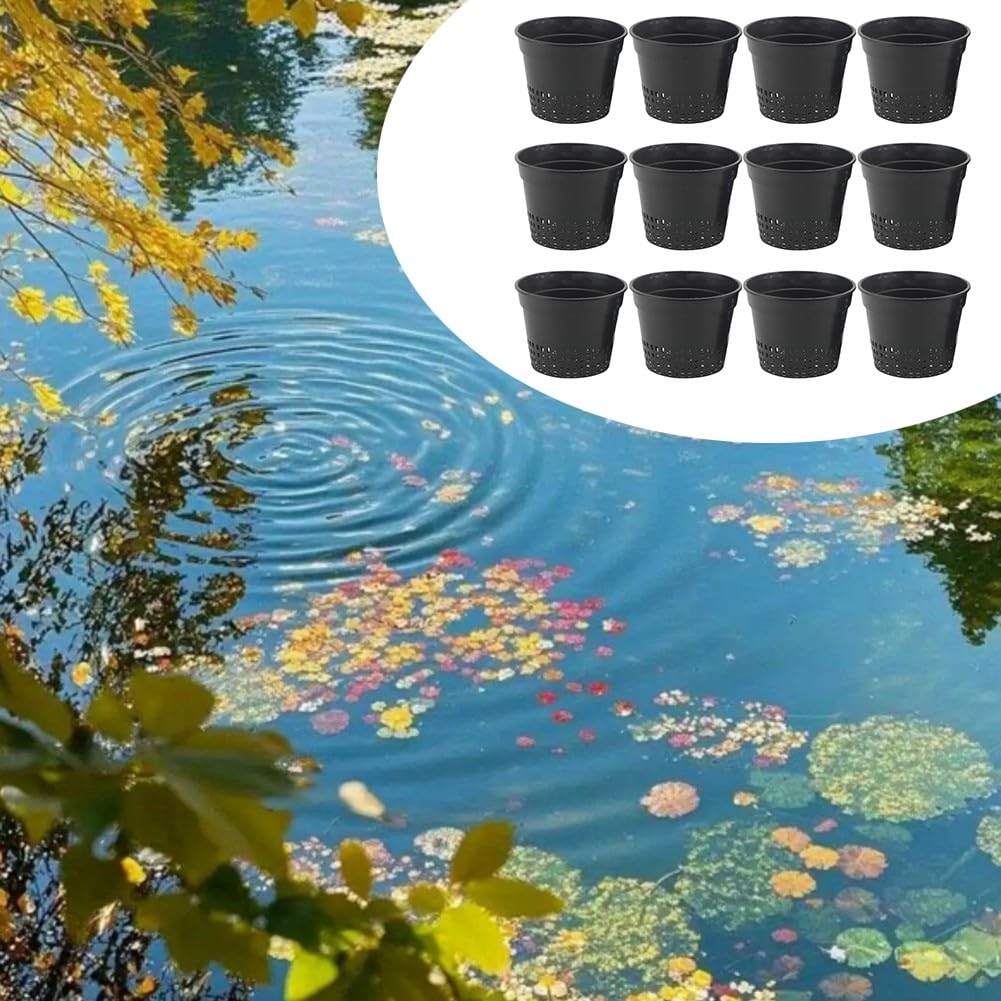 12-częściowy zestaw hydroponicznych doniczek do sadzonek, 15 x 11,2 cm, czarny plastik, idealny do kultu bez gleby z gliną, kamyczkami i wełną mineralną