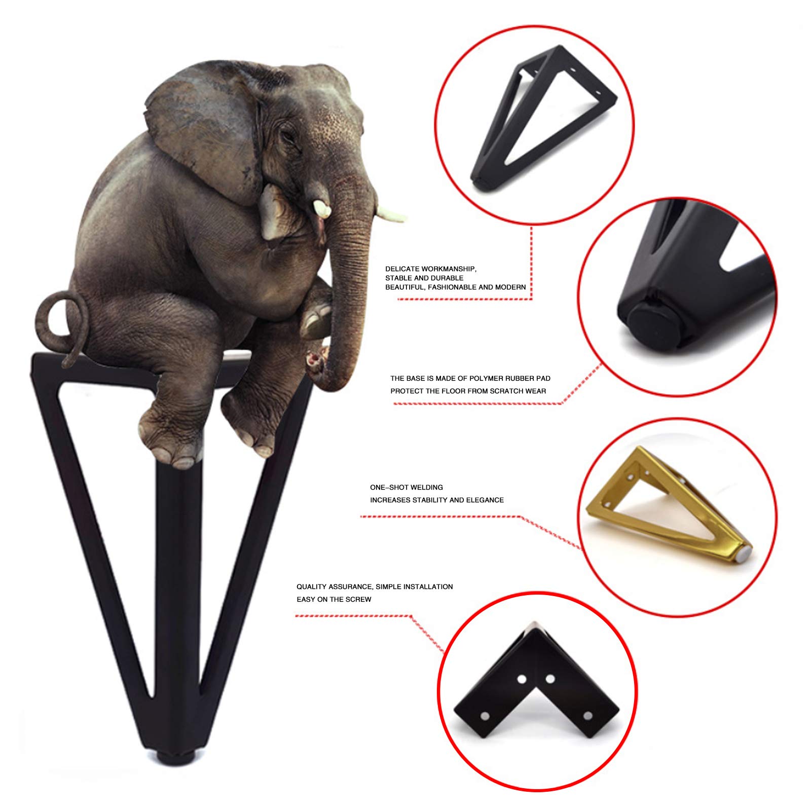 Gambe Per Mobili In Metallo - 4 Pezzi, Altezza 15 Cm, Design Triangolare, Nero, Per Divani E Tavoli - Foto 4