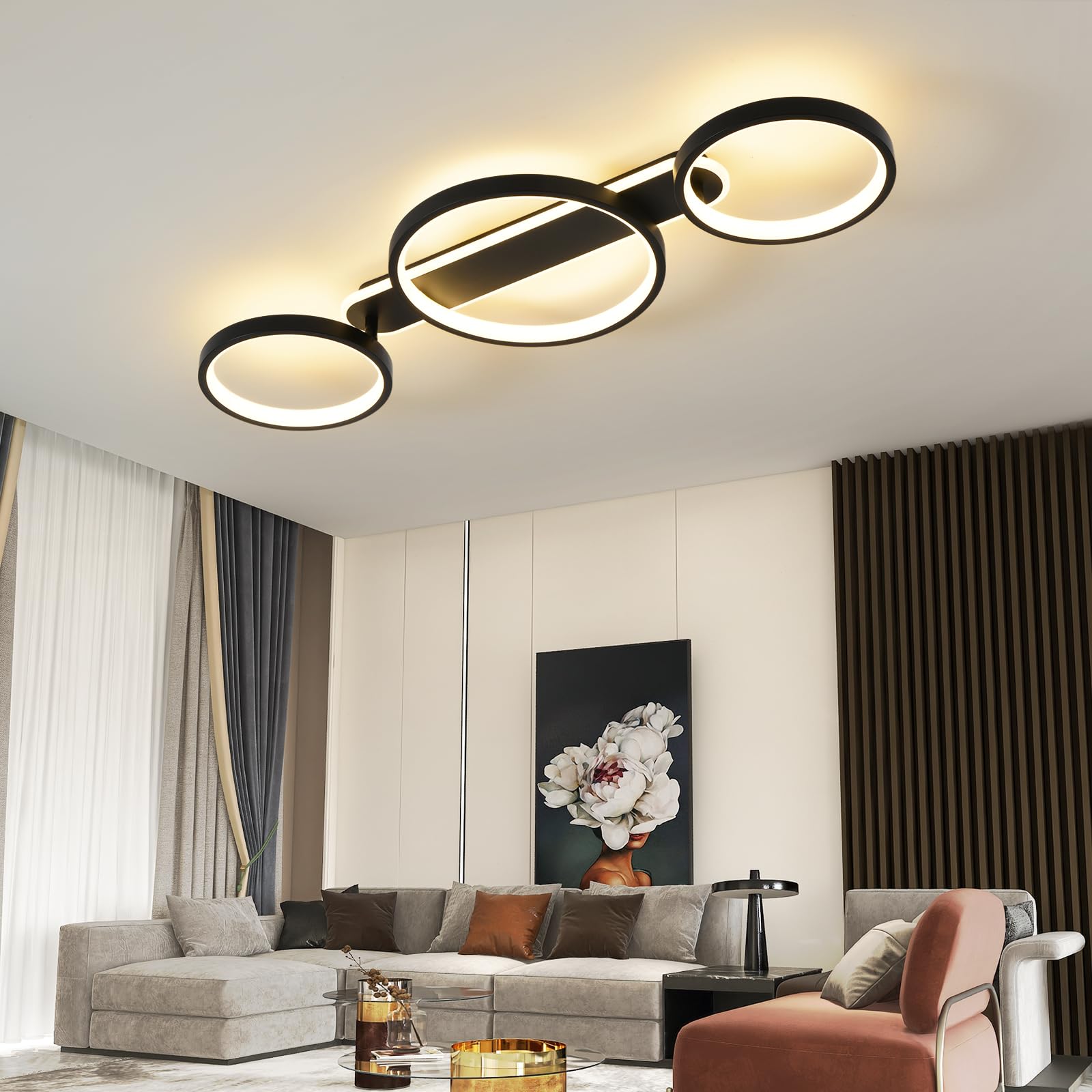 MYCUL Plafoniere led a soffitto moderni,Lampadari soffitto dimmerabile con telecomando,Lampada da soggiorno e camera da letto da 3000K-6000K,Plafoniera da soffitto per cucina sala da pranzo Nero