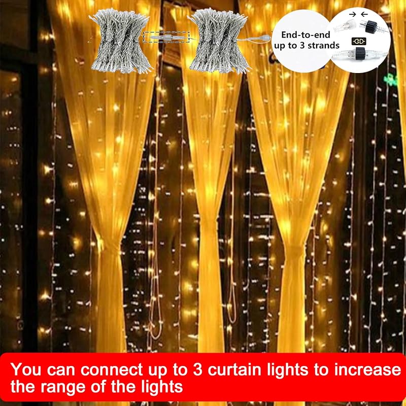 Joysing 600 LED-es függönylámpa 6m x 3m, 8 üzemmód, időzítő, vízálló karácsonyi dekoráció
