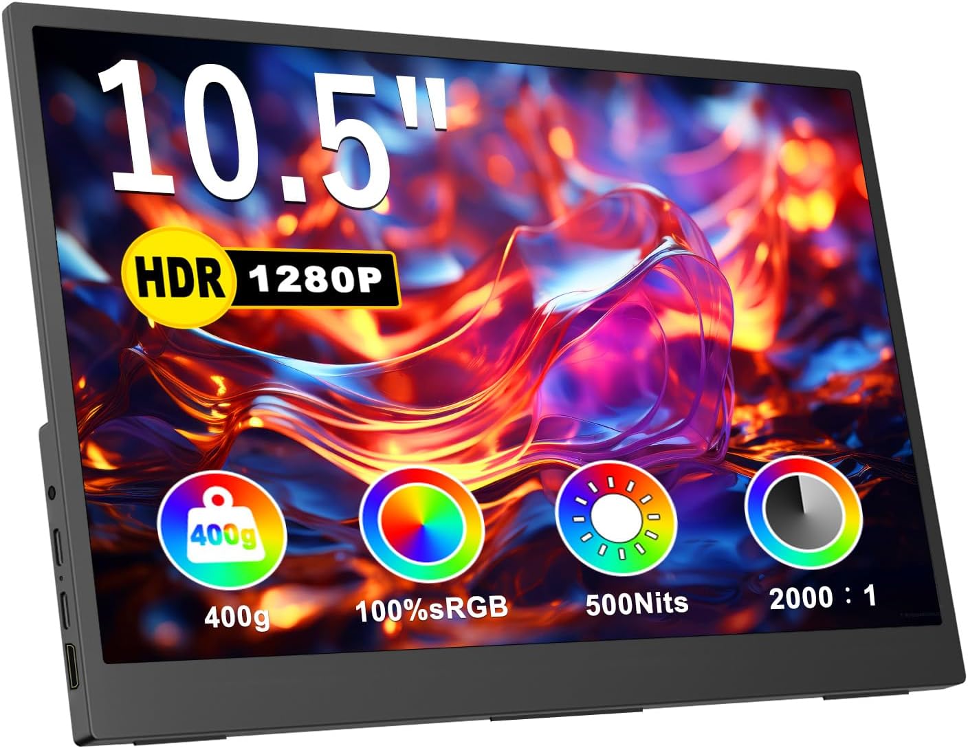 Portable Monitor 10.5" 1920x1280P FHD Ultra-Slim Mini Monitor 3:2,500nits,2000:1,w/45° Adjustable Stand,Standard HDMI USB-C Computer Display for Laptop PC Phone Mac