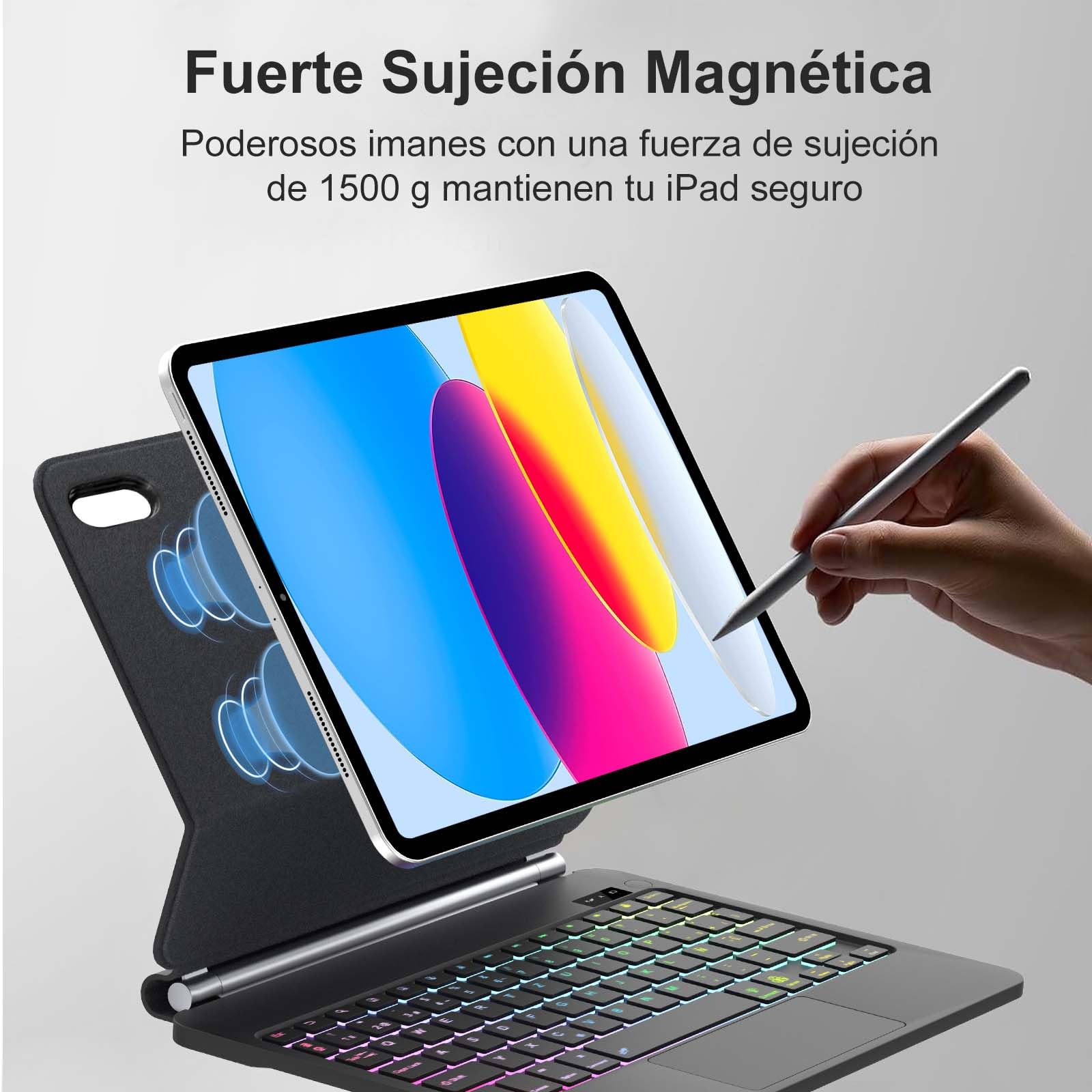 Magic Keyboard for iPad A16 11a Gen 2025/10a Gen 2022, Soporte Magnético Flotante y Panel Táctil Multitáctil de Precisión, Funda Teclado con Retroiluminado for iPad 10th/11th Gen 10.9/11 inch-Negro