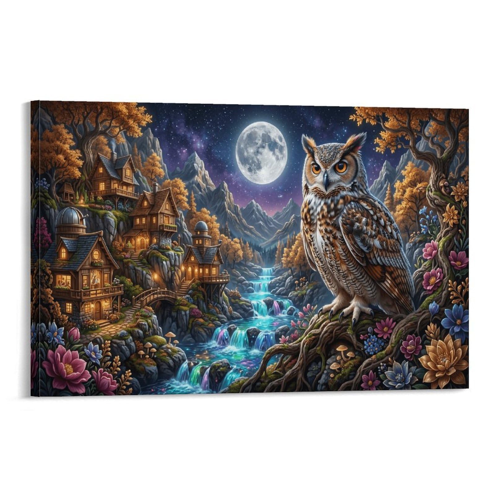XPASHIQWC Owl Wall Decor Poster Moonlit Valley Canvas Prints Picture Modern Canvas Wall Art Picture Wall Hanging for Home Decorations 24x36inch(60x90cm)