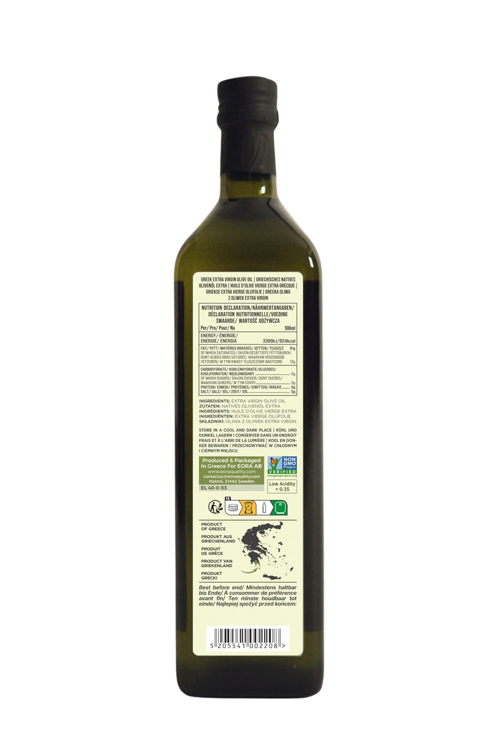 EORA Huile d’Olive Extra Vierge Grecque Premium 1L (Nouvelle Récolte 25/26) – Haute teneur en polyphénols, extraite à froid, très faible acidité ~0,35% – origine unique IGP Lakonie, Grèce