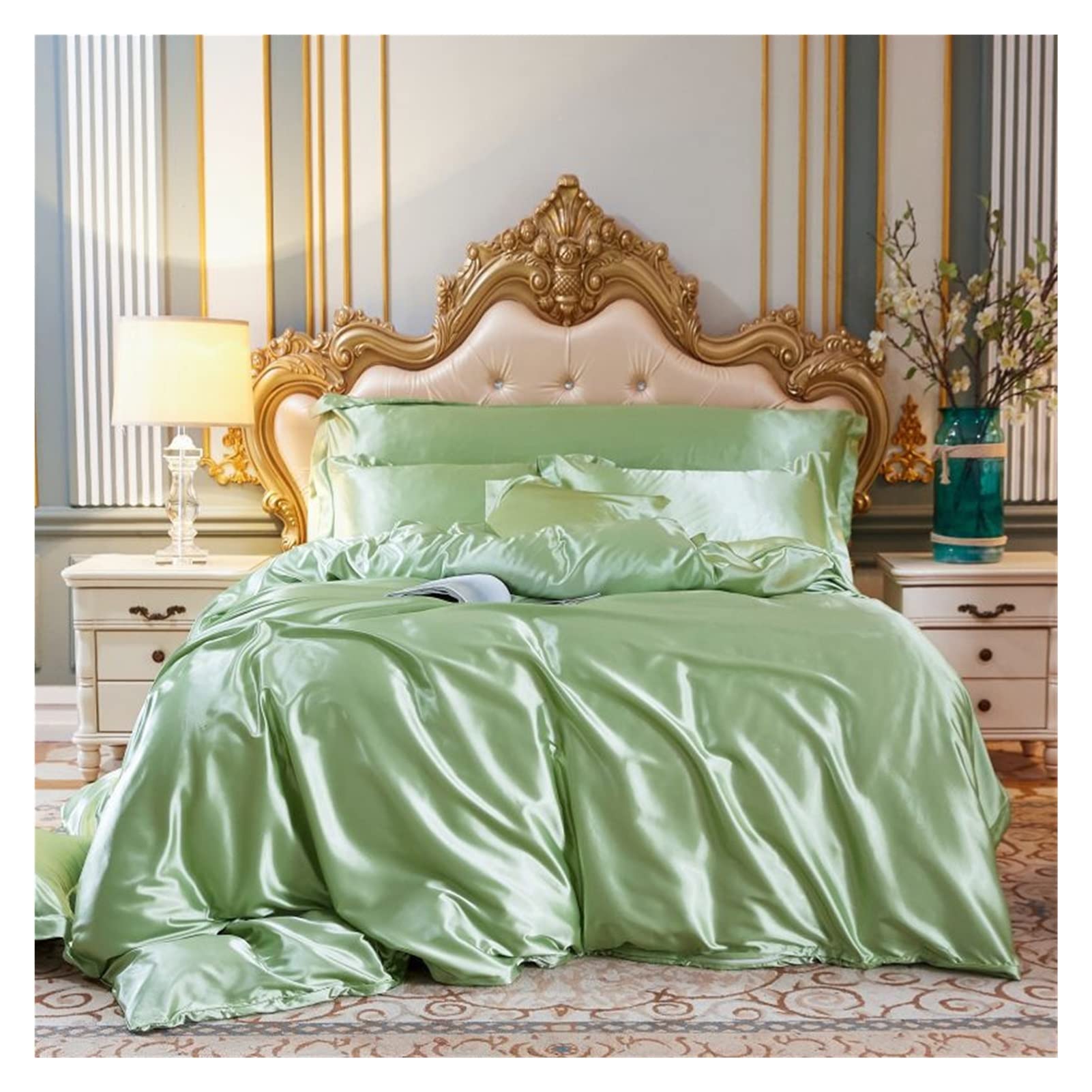 Sabanas Juego de Ropa de Cama con sábanas Consejo de Ropa de Cama de satén de Seda de Morera (Color : 32, Size : 120x200cm 4 pcs Set)