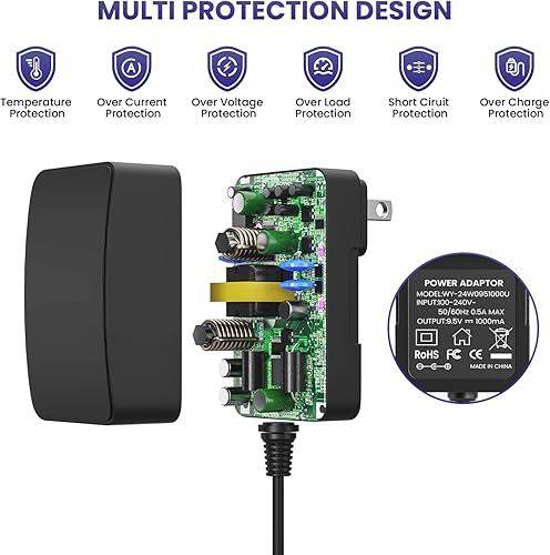 Miniatura 8 de Adaptador CACC de 9.5 V para cargador de fuente de alimentación Casio para teclado de piano Casio, solo compatible con los modelos enumerados (cable