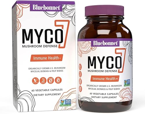 Bluebonnet Nutrition Myco-7 Mushroom Defense - 7 hongos orgánicos de ciclo completo, para el sistema inmunológico y el bienestar, sin soja, sin Bluebonnet Nutrition Myco-7 Mushroom Defense - 7 hongos orgánicos de ciclo completo, para el sistema inmunológico y el bienestar, sin soja, sin