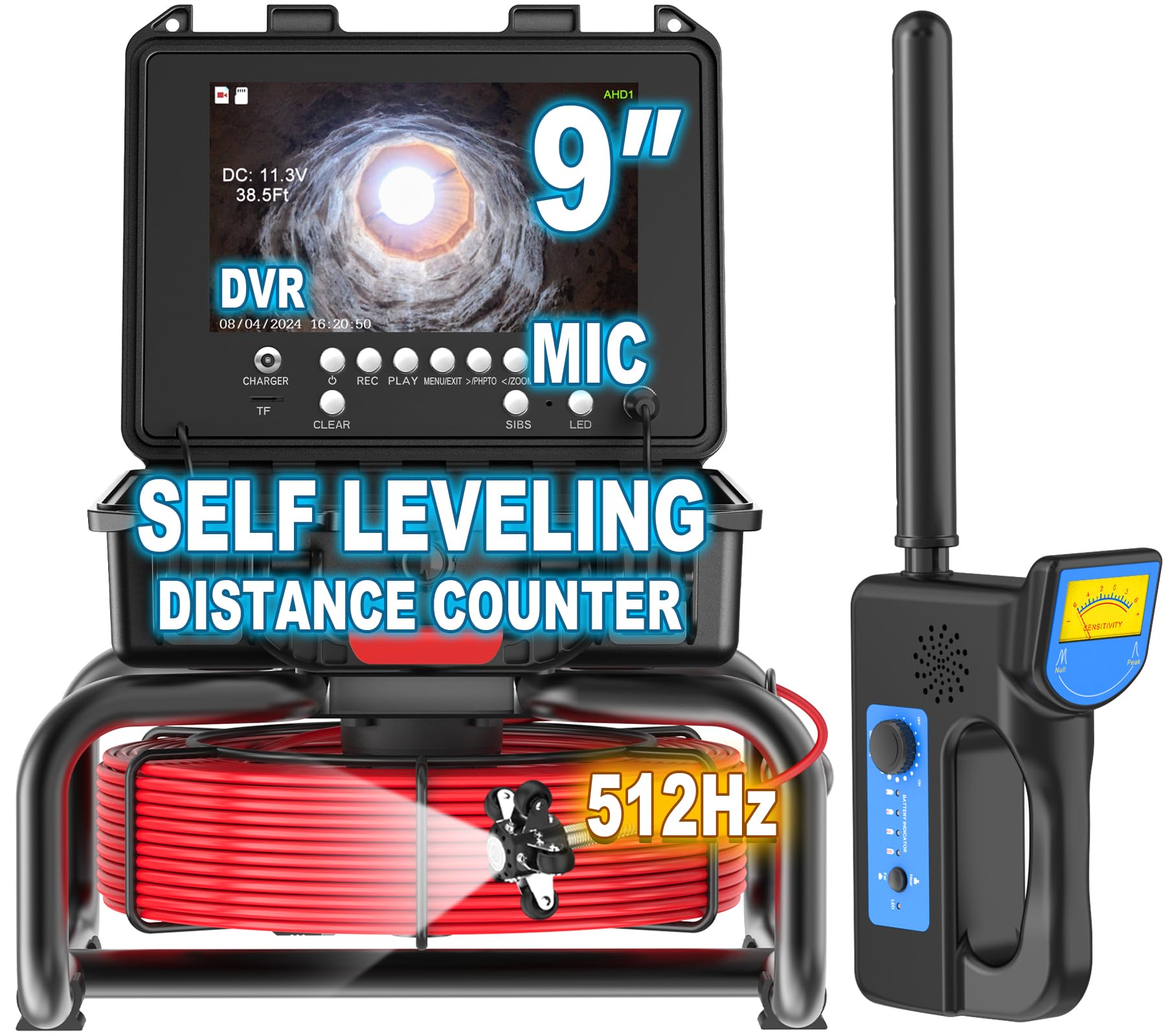 Anysun Sewer Camera with Locator, Self-Leveling, Distance Counter, 100ft Pipe Inspection Camera, DVR Recorder, 9'' 1080P IPS Monitor, IP68 Waterproof,