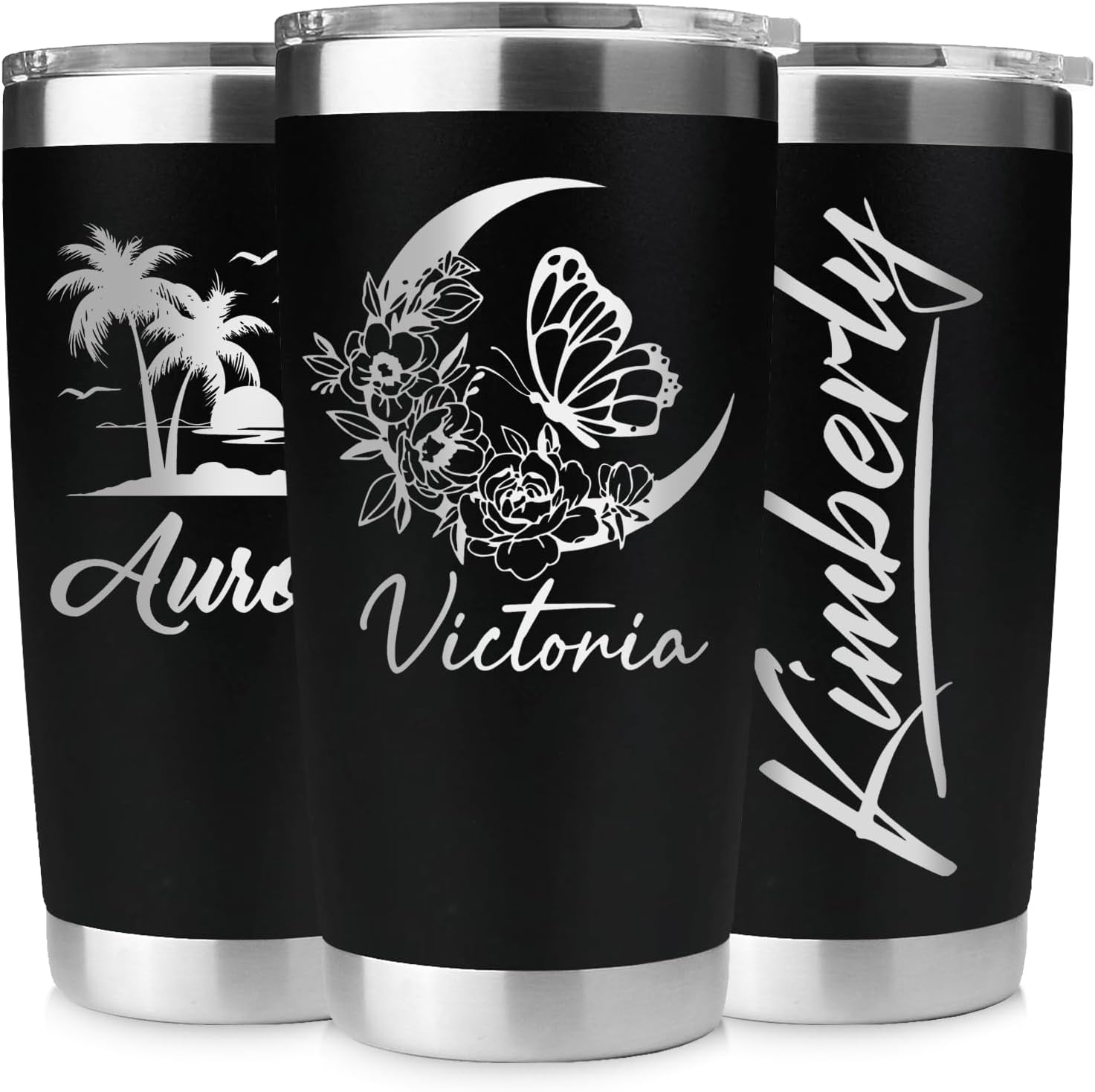 Personalized 20 oz Engraved Tumbler – Custom Name Stainless Steel Insulated Travel Cup, Double-Wall, Keeps Drinks Hot & Cold, Durable Powder-Coated Coffee Mug – Gift for Him, Her. (Black)