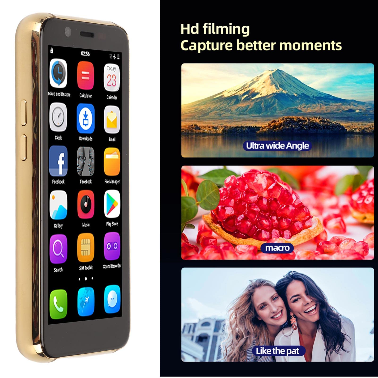 Mini Smartfon 4G Android 6.0, 3,5 Cala 3 GB RAM 32 GB ROM Czterordzeniowy Dual SIM Mały Telefon Komórkowy z Face ID, Bluetooth, Wi-Fi, Kieszonkowy Telefon Komórkowy dla Dzieci (Niebieski)