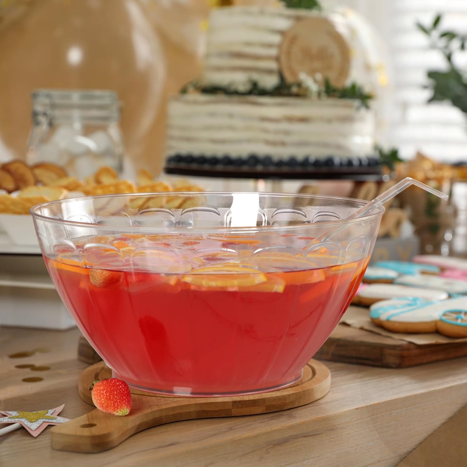 MOLIGOU Plastic Punch Bowl with Ladle, 1.8 Gallon Large Punch Bowl for Parties, Clear Serving Bowl for Salad, Snack, Candy - Image 6