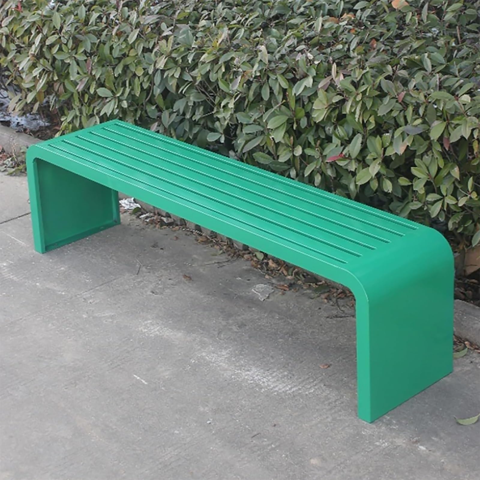 Bancos de metal resistentes a la intemperie para exteriores, diseño de listones sin respaldo, asiento de patio para jardines, parques y piscinas, perfecto para relajarse al aire libre