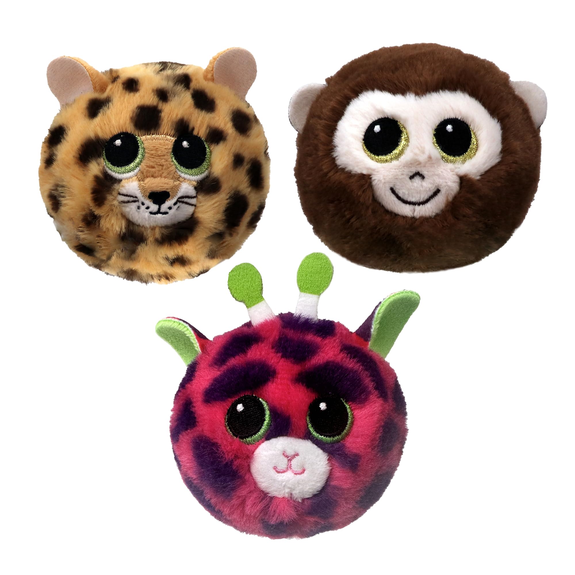 TY Beanie Bouncers 3-Pack, Spots the Leopard, Gilbert the Giraffe & Banana the Monkey, Soft Plush Toys 6 cm