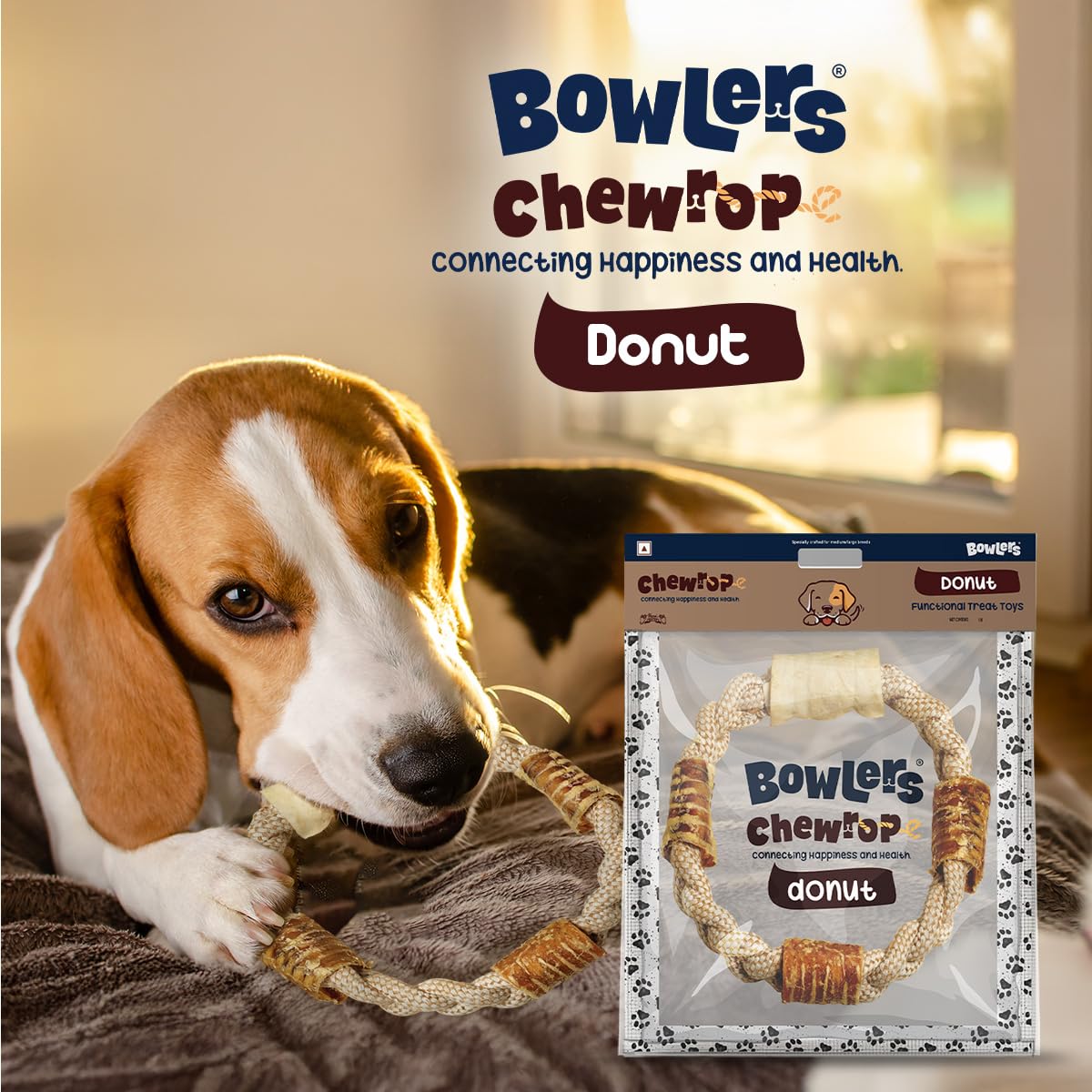 Bowlers Dog Treats Chewrope Donut| for Medium & Large Breeds | Made of Natural Material |Strengthens & Cleans Teeth | 2 in 1 Toy Plus Treats for bonding with Pets 3