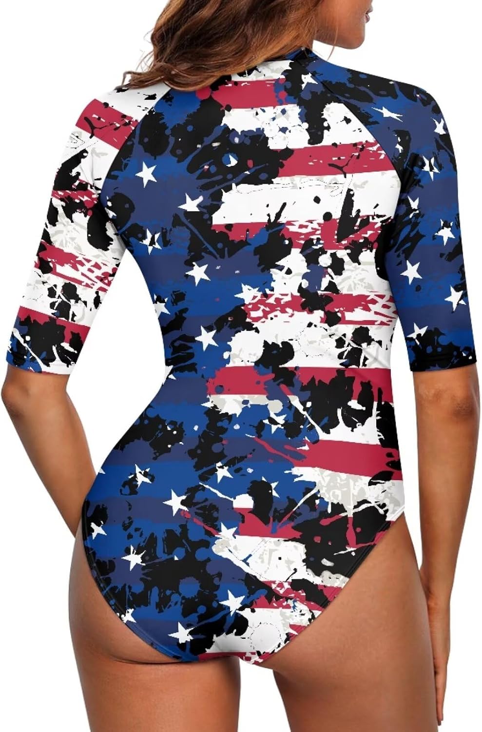 Women's One Piece Bathing Suit, Soft Breathable Front Zipper Short Sleeve Swimsuit Swimwear for Beach & Pool Party