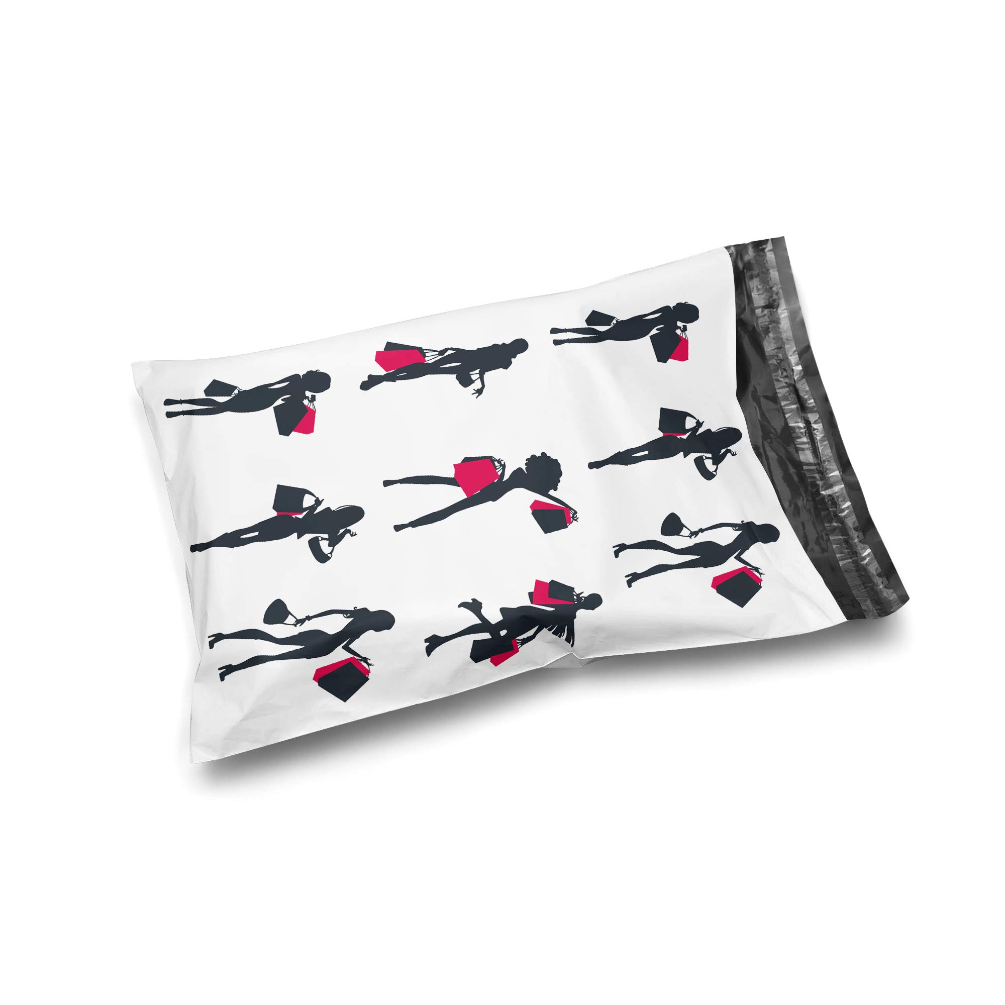 Shop4Mailers 10 x 13 Glossy Shopping Ladies Decorative Plastic Poly Mailer Bags Waterproof Shipping Mailing Envelope 2 Mil – Permanent Adhesive Seal (100 Pack, Shopping Ladies)