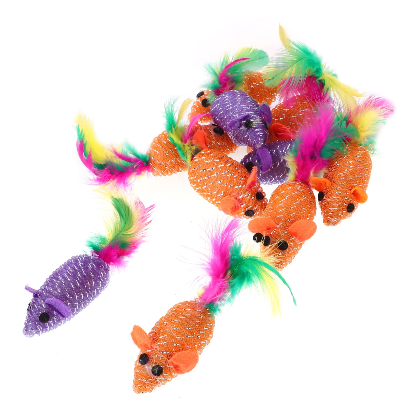 LIOOBO 10Pcs Realistic Cat Mouse with Feather Tails Random Interactive Pet Supplies for Cats and Kittens Engaging Playtime Fun