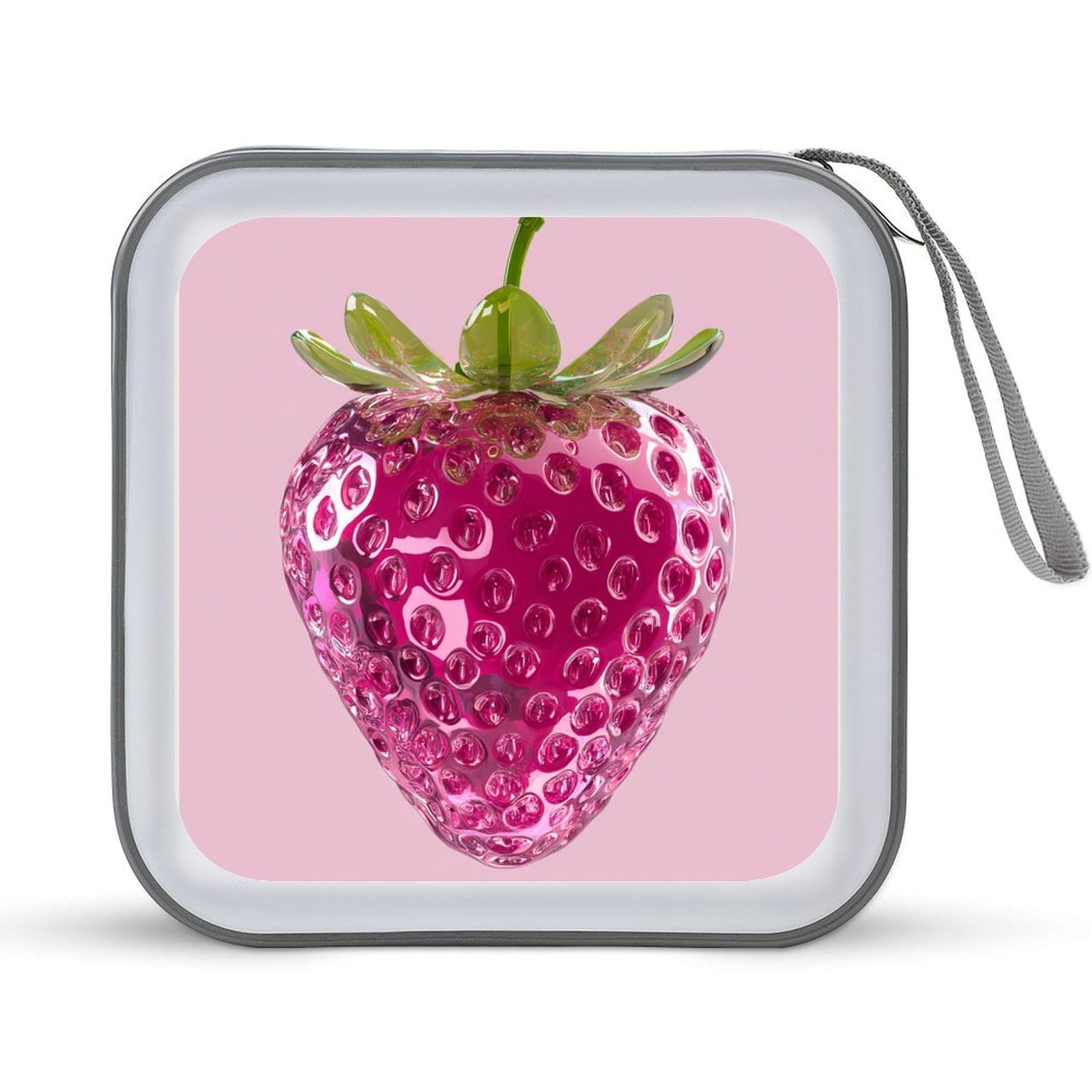 Jubonexis Stylized Pink Strawberry CD Case DVD Storage Case Portable for Car Home Travel