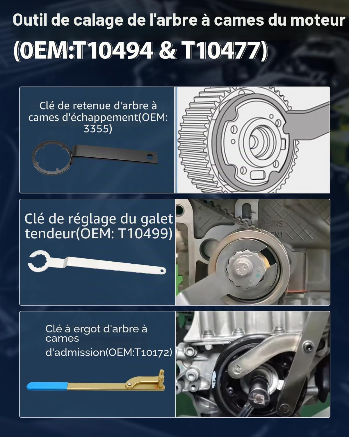 10 Pcs Kit D'outils Réglage du Moteur, Outil de Chaîne Distribution, pour Moteurs VAG EA211 1.0, 1.2, 1.4, 1.6L FSI TSI TFSI, Compatible avec VW Audi A3, Golf VII, Jetta, Skoda Octavia, Seat