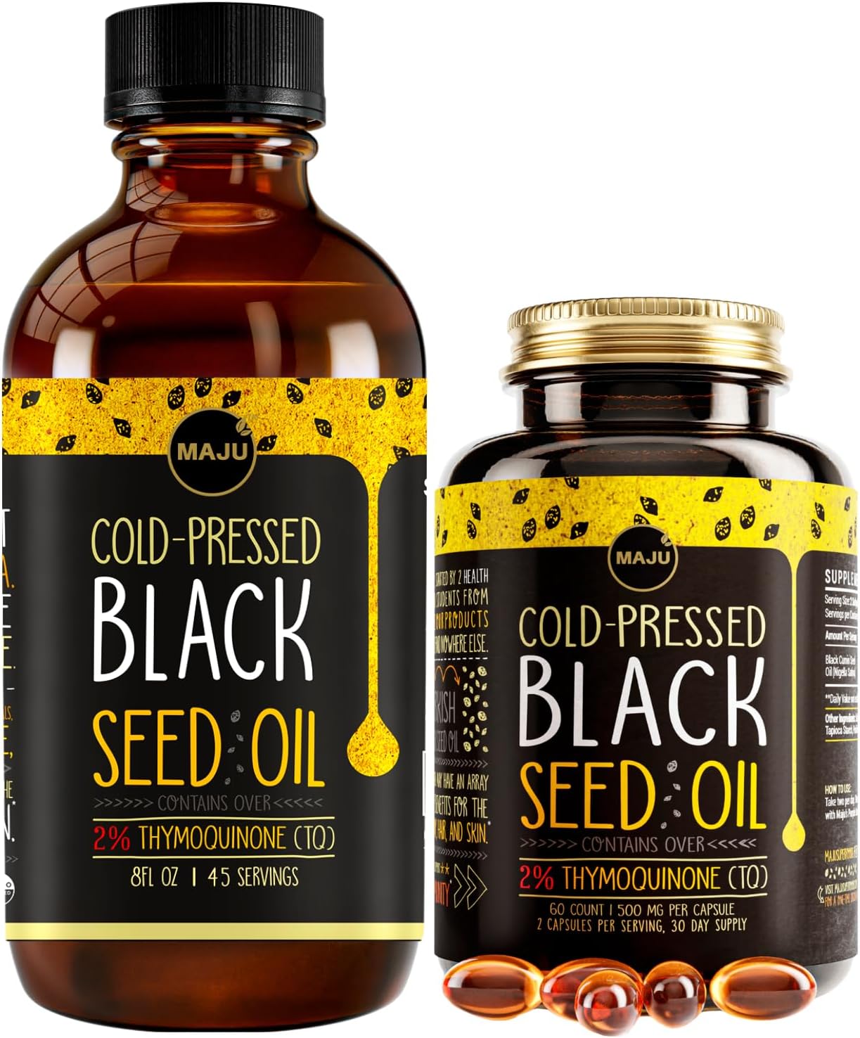 Maju Superfoods Black Seed Oil Liquid & Capsules Bundle