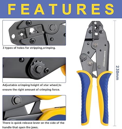 Miniatura 4 de Haisstronica Herramienta de prensado para cable de encendido de bujía,Herramienta de crimpadora de alambre de trinquete de 0.335 in,HS-2048