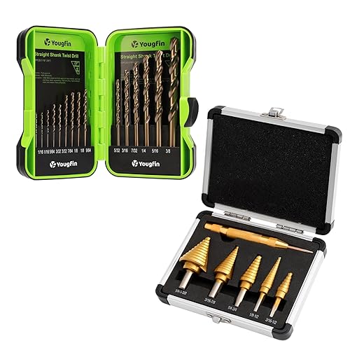 Yougfin Juego de brocas escalonadas, 6 brocas escalonadas con revestimiento de titanio HSS, juego de brocas de cobalto, acero de alta velocidad M35,