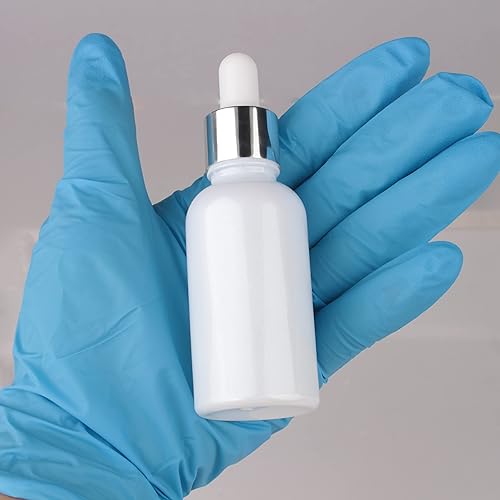 Miniatura 7 de COSIDEA 20pcs Vacío Blanco Perlado redondo 1.0 fl oz 1oz Botella de vidrio con cuentagotas de bambú para envases de envases de botellas de aceite