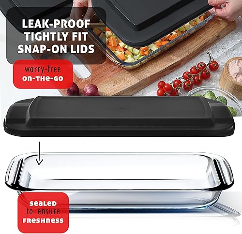 Miniatura 7 de Eatex Cacerola de vidrio profundo de 8 piezas para horno con tapas de plástico, platos de vidrio para horno, utensilios rectangulares para hornear