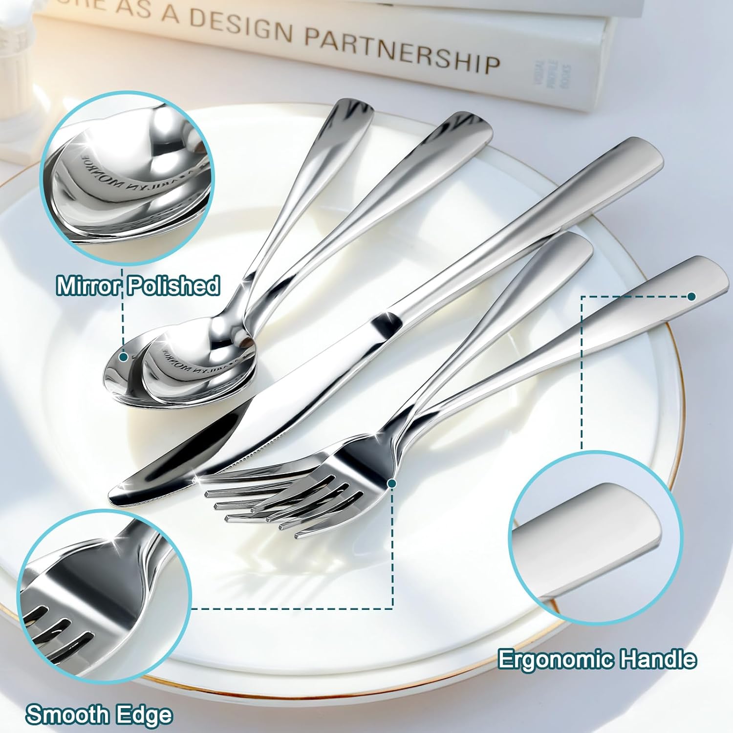 Bestdin 60 PCS Silverware Sets - Mirror Polished Flatware Set for 12, Including Knives, Spoons and Forks, Cutlery Set, Dishwasher Safe & Stainless Steel Silverware for Wedding Gift, Home & Party Use