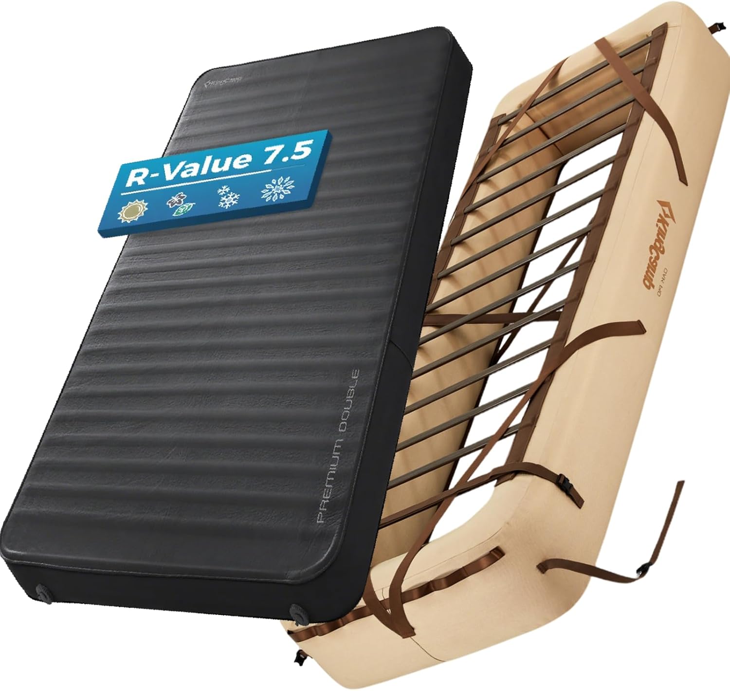 KingCamp Camping Air Bed Frame & Sleeping Pad Combo - Self-Inflating Foam Pad with R-Value 7.5, Lightweight & Durable, Modular Inflatable Cot with Storage Space, Portable, All-Season