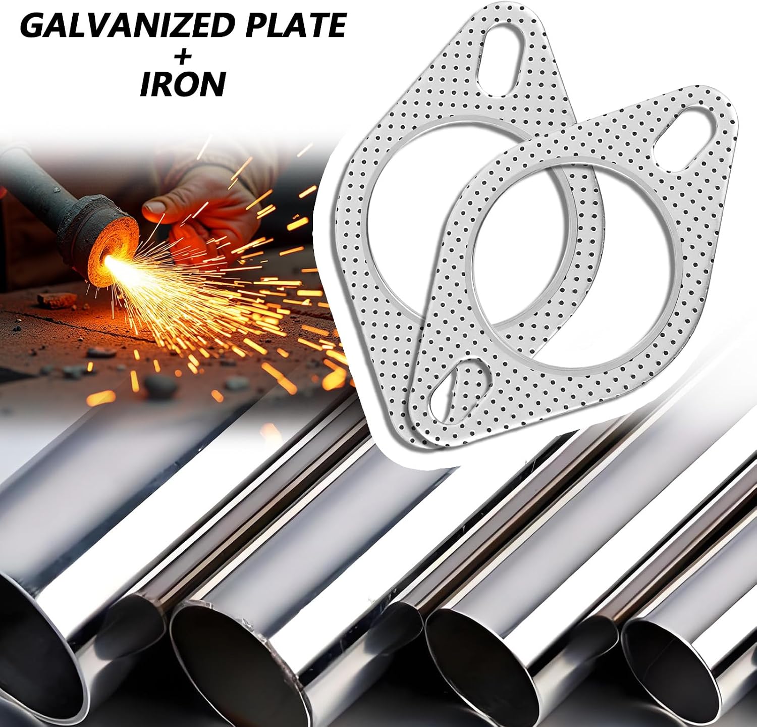 2PCS 2.5" Exhaust Gasket OEM#120-06310-0002,Heat Resistant Exhaust Flange Gasket Kit with 4PCS Exhaust Bolts & 4PCS Nut,Catalytic Converter Gasket Car Accessories for Most Vehicles (2.5 inch)