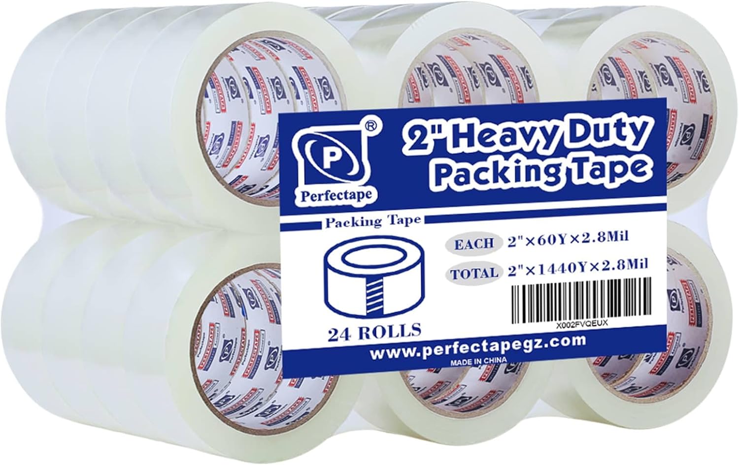 PERFECTAPE Heavy Duty Packing Tape 18 Rolls, Total 1080Y, Clear, 2.8 mil, 1.88 inch x 60 Yards, Ultra Strong, Refill for Packaging and Shipping