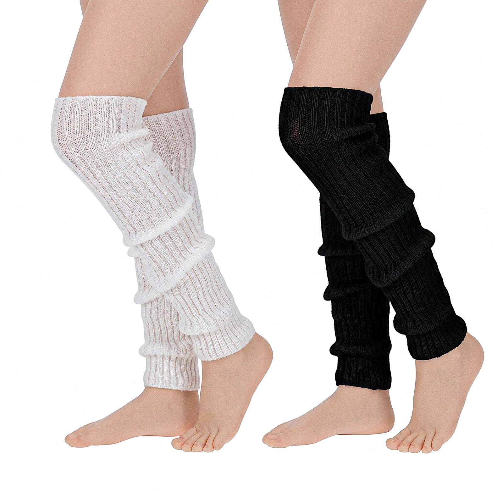 2 Pairs Leg Warmer for Women White Black Leg Warmers Soft Knitted Long Socks Legwarmers Warm Socks 80s