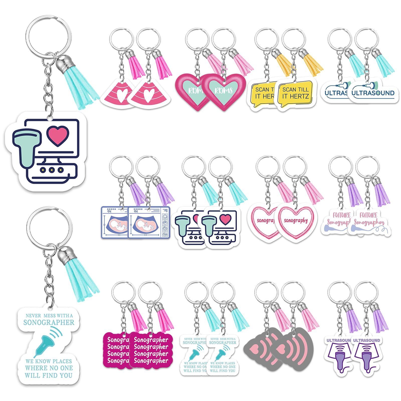 Equsion 24 Pcs Sonographer Keychains Gifts Funny Ultrasound Tech Gifts Ultrasound Tech Keychains Party Favors Sonography Party Supplies with Tassel for Medical Student Graduation Women Men