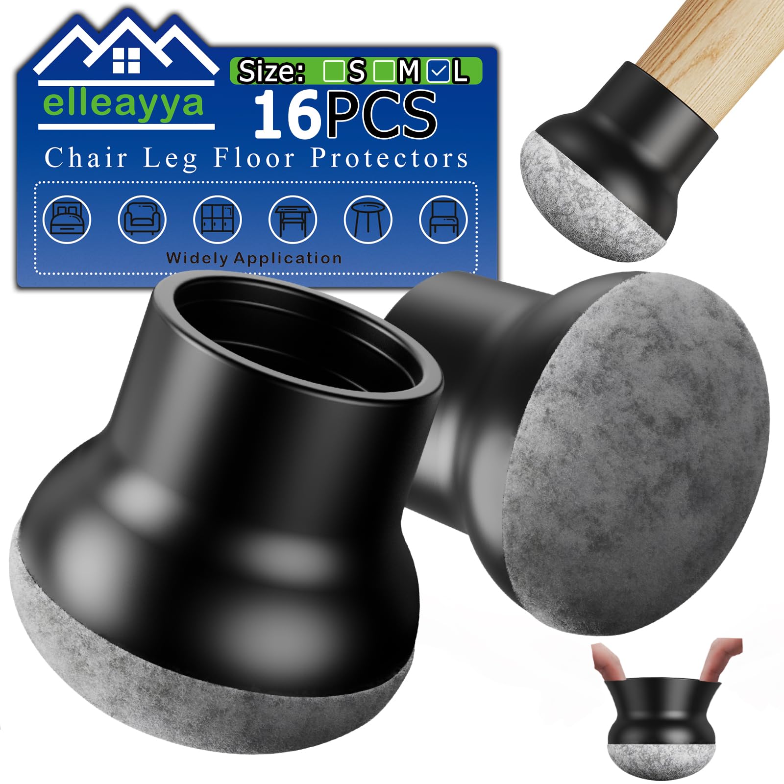 Chair Leg Floor Protectors, Fits Straight & Splayed Legs (Round diameter 24-33mm / Square W21-27mm)